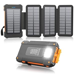Solar Power Bank 38800mAh with 4 Solar Panels, Portable Charger USB C 18W Fast Charging for iPhone Samsung, IP67 Waterproof Outdoor External Battery Pack with Flashlight Light/SOS/Strobe