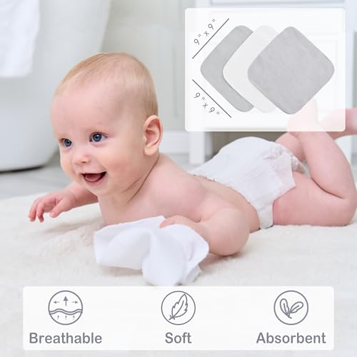 Image of Viviland Baby Towels and Baby Wash Cloths Set Hooded Baby Towels Baby Wipes Absorbent Bath Face Towels Burp Cloths or Face Towels for Girl Boy 6-Pack Size 28 x 28 Inch(Grey Animal Friends)