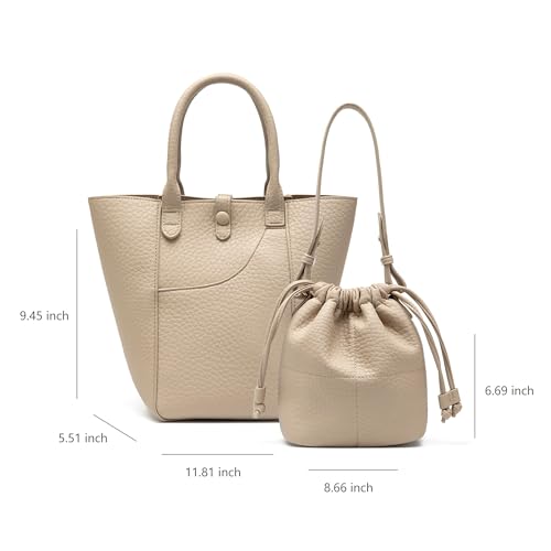 Image of NEWBELLA Women's Hobo Handbags - Soft PU Leather Shoulder Tote Purses with Zipper for Stylish and Functional Everyday Use (Beige-Bucket)