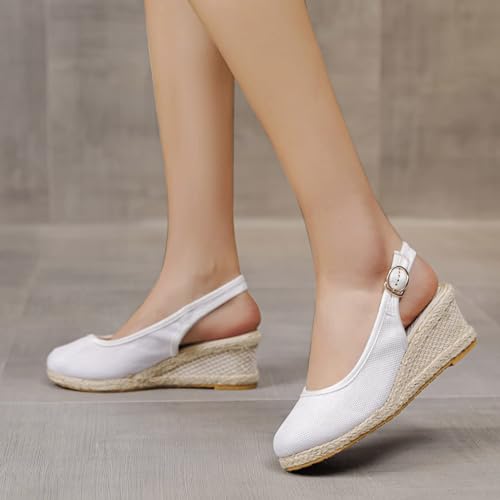 Women's Closed Toe Elastic Ankle Strap Espadrilles Low Wedge Sandals with Buckle Ankle Strap Slingback Casual Dressy Summer Platform Shoes Supportive Non-Slip Comfortable Flip Flops4