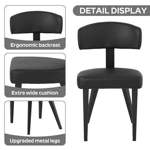 Image of Wood Dining Table Set for 4, 36 inch Round Kitchen Table with 4 Faux Leather Dining Chairs, MDF Tabletop with Metal Legs, Ergonomic Dining Chair with Metal Legs(Black Table with Black Chairs)