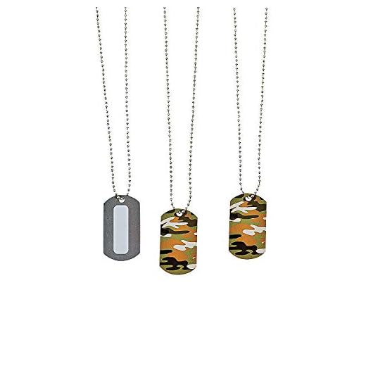Fun Express - Camo Personalizable Dog Tag Necklace for Party - Jewelry - Necklaces - Dog Tag Necklaces - Party - 12 Pieces
