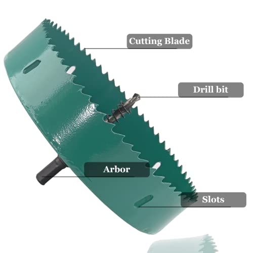 Image of 6 3 /8 Inch / 162mm Hole Saw with Arbor, 6.375 Inch Hole Saw HSS Bi-Metal Hole Cutter Smoothly Cutting in Cornhole Boards, Plastic, Wood, Fiberboard, Drywall