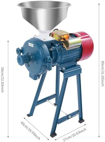 Electric Grain Mill 2200W - Dry Cereals Grinder with Funnel, 110V Corn & Wheat Feed Mill for Home, Kitchen & Commercial Use, High Efficiency, Durable Black Design