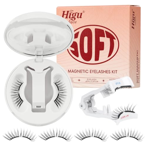 Higu clace Soft Magnetic-Lashes Kit with Applicator, Waterproof Magnetic Eyelashes No Glue Needed, Reusable Eye Lashes Magnetic with Mirror Easy to Wear for Beginner (SOFT Kit D02)