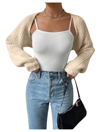 Image of RoseSeek Women's Cropped Cardigan Sweaters Long Sleeve Open Front Bolero Shrugs Casual Knit Tops Apricot Plain Large