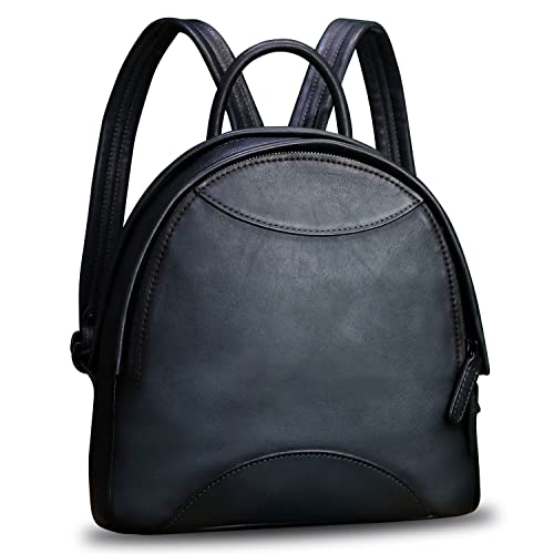 Image of Genuine Leather Backpack Purse for Women Retro Handmade Small Casual Rucksack Satchel Back Bags Knapsack (Darkgrey)