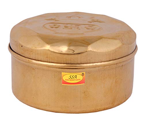 SHIV-SHAKTI-ARTS--Pure-Brass-Mandir-RoliChawalChandanKumkum-Puja-BoxDibbi-with-5-Containers-Small-Diameter-88-cm