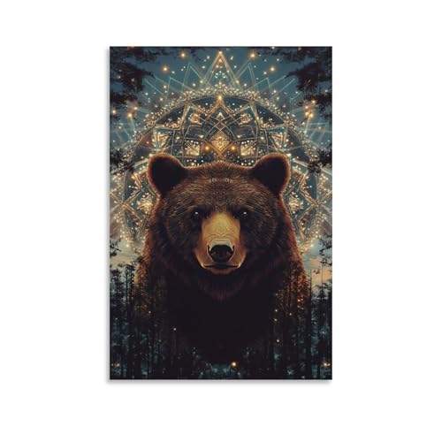 Cuadro en lienzo de oso marrón de 50x75 cm decorativo para salón y pasillo