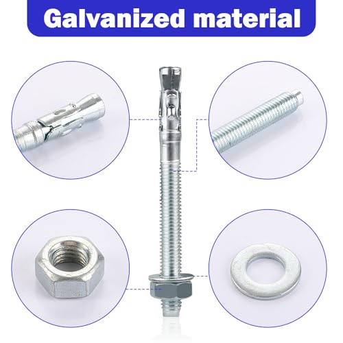 NIERBO M10 x 90 mm Ankerbolzen, 10 Stück, Edelstahl, Sechskant, Kohlenstoffstahl, Betonanker