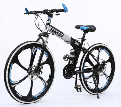 Image of Amaze Kai Dual Suspension Bikes Bm Foldable Gear Cycle for Men with 21 Speed Gear 6 Spoke | Folding Mountain Bike with Double Disc Break & Mac Wheel, 26 Inch, White N Black
