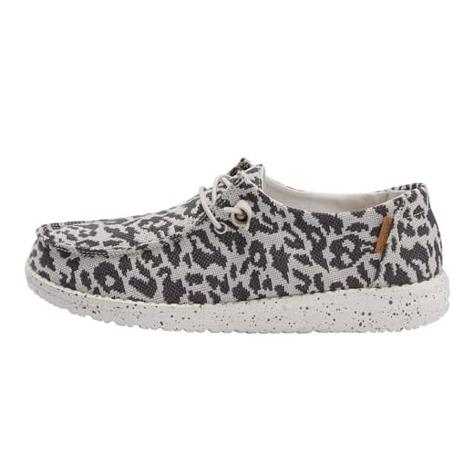 Hey Dude Women's Wendy Woven Cheetah Grey Size 9 | Women’s Shoes | Women’s Lace Up Loafers | Comfortable & Light-Weight