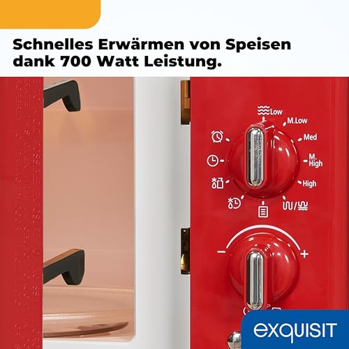 Exquisit Retro-Mikrowelle 700 Watt, 25,5 cm Drehteller, 1000 Watt Grill, 20L, 5 Leistungsstufen,...
