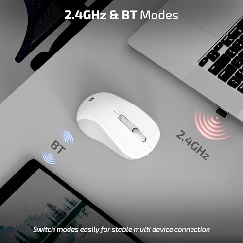 iBall GLIDR S290 Wireless Mouse, Dual Mode 2.4GHz + BT, Up to 1600 DPI, 4 Buttons, Type-C Rechargeable Battery, Ambidextrous Design, Auto Sleep, High Precision Tracking (White) view 2