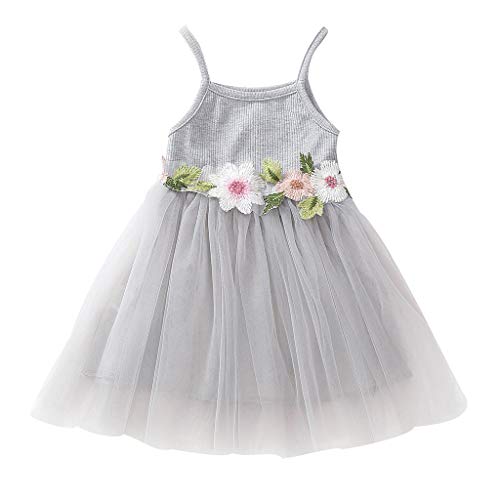 Vestido de niña Vestido de Princesa con Falda de Malla de Manga Corta con Volantes de Flores sin Mangas para niños Vestido de Fiesta Camisa Riou (1Y-6Y)