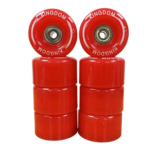Kingdom GB Set of 8 Roller Skate Wheels 54mm x 32mm 80A PU - With ABEC-7 Bearings & Metal Spacers | Smooth Replacement Wheels for Standard Skates (Red, 54mmx32mm)