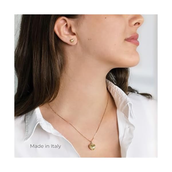 forme di Lucchetta - Italian Necklace for Women - Real Gold Jewelry Gift for Her from Italy - 14k Heart Puff Floating Pendant with Adjustable Chain 16+2in - Image 3