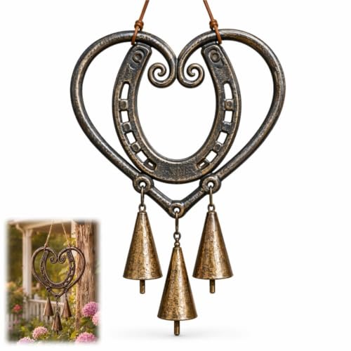 The Horseshoe Heart Wind Chime Handcrafted Metal Lucky Bell Bronze 1PC
