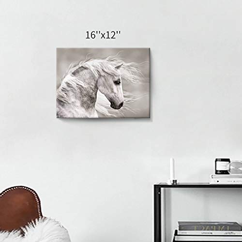 Horse Canvas Wall Art: Animal in the Wind Artwork Picture Painting Print for Kid's Room (16” x 12” x 1 Panel)
