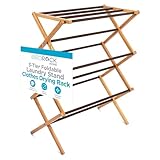 BIRDROCK HOME Folding Steel Clothes Drying Rack | 3 Tier | Water-Resistant Bamboo Wood | Fully Assembled Collapsible Dry Rack | Walnut (Brown)