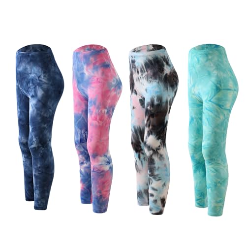 4 Pack Girls Printed Leggings Soft Yoga Pants Kids Tie-Dye Leggings2