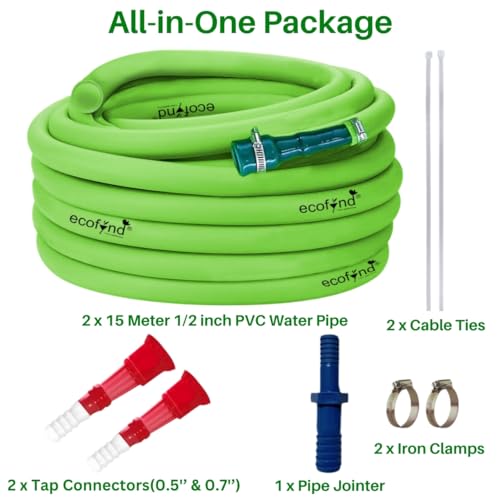 Image of ecofynd 30 Meter /100 Feet, 1 /2 Inch Flexible PVC Green Water Pipe, Heavy Duty Long Pipes with Hose Connectors & Clamps, Home Garden, Car Wash, Floor Clean, Park Cleaning, Outdoor Indoor