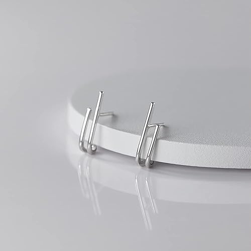 Miniatura 4 de Reffeer Solid 925 Sterling Silver Bar Open Hoop Earrings Huggie Studs for Women Teens Bar Half Hoop Earrings Huggie