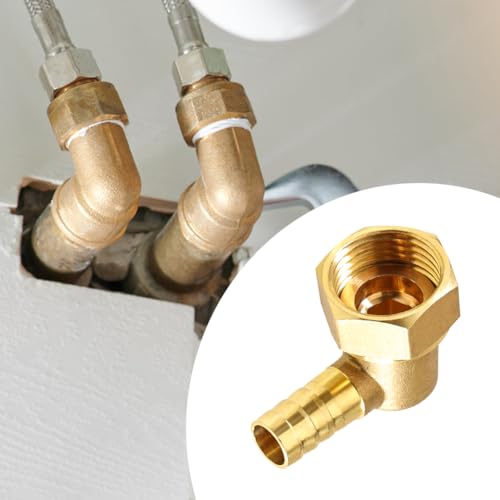 2 Stück Messing Fitting Schlauch Barb, 10mm Widerhaken zu G1/2 Innengewinde Rohr, 1/2 Zoll Winkel 90 Grad, Messing Reduzierstück Widerhaken Schlauchanschluss Kupplung für Wasser Kraftstoff Luft Pneuma