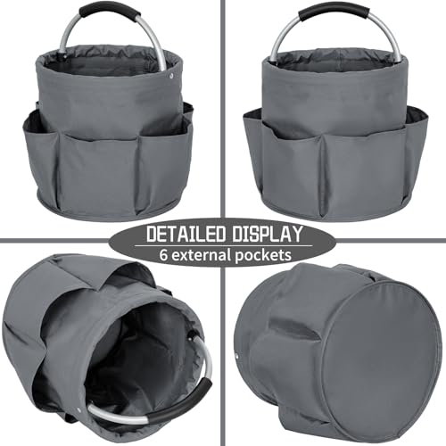 IPEB Reinigungs-Caddy-Organizer mit Griff, faltbar, Reinigungseimer, Reinigungswerkzeug-Eimer, Werkzeugtasche mit mehreren Taschen, für Reiniger und Haushälter, Grau