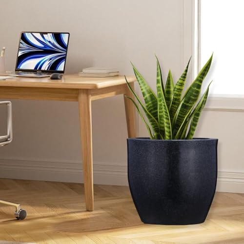 Image of Go Hooked Pluto Black Indoor Planter Pot 15 Inch | Lightweight Modern Round Plant Pot for Living Room, Balcony & Office | Decorative Polymer Pot for Live & Artificial Plants