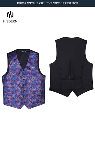 Image of HISDERN Mens Vest Tie Set 3PC Formal Waistcoat Paisley Floral Jacquard Necktie Pocket Square Suit Vests Wedding Party