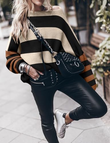 Image of Ugerlov Women's Oversized Sweaters Batwing Sleeve Mock Neck Jumper Tops Chunky Knit Pullover Sweater
