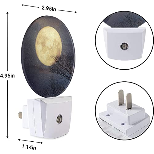 Image of EKOBLA Full Moon Night Light, Moon Above Treetop Starry Sky Night Lights Plug Into Wall with Auto Sensor for Bathroom and Hallway