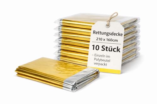 buxmed 10 Stück Rettungsdecke Gold Silber Notfalldecke Thermodecke Emergency Isolierdecke Notfallausrüstung Rettungsdecken Aludecke Erste Hilfe Outdoor Survival