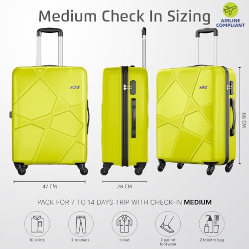 Image of Safari Polypropylene (Pp) Pentagon Hardside Medium Size Check-in Luggage Suitcase Spinner Trolley Bags for Travel Green Lime Color 66Cm
