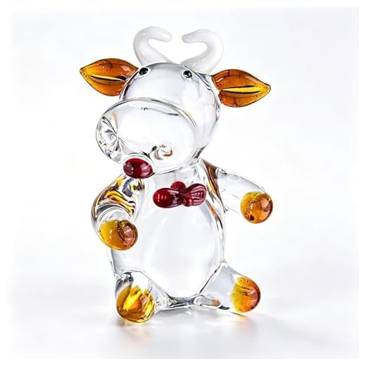 QFkris Mini Cow Sculpture Hand Blown Glass Animal Art Farm Figurine Animals Miniature Collectible Decor (Blown)