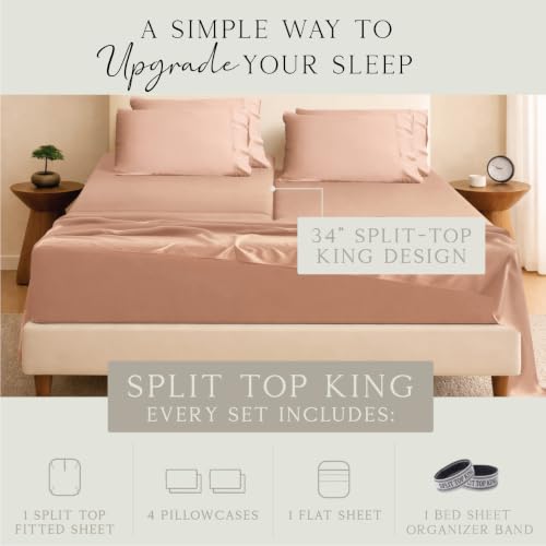 Image of KARISSA MAE 6 Piece Luxury Bamboo Viscose 34 inch Split Top King Size Sheet Set | Single 34 inch Split Fitted Sheet | Sleep Number & Adjustable Bed | Cooling | 18 inch Deep Pocket | 4 Pillowcases [Terracotta]