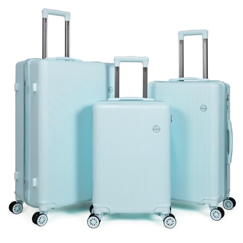Image of Luggage Sets 3 Piece (20 /24 /28 inch)-Carry On Suitcase-Suitcase With Wheels-PC+ABS - Hardside Spinner Travel Luggage, Black, 10 Pcs Set, Hardside Luggage Sets With Spinner Wheels (Blue)