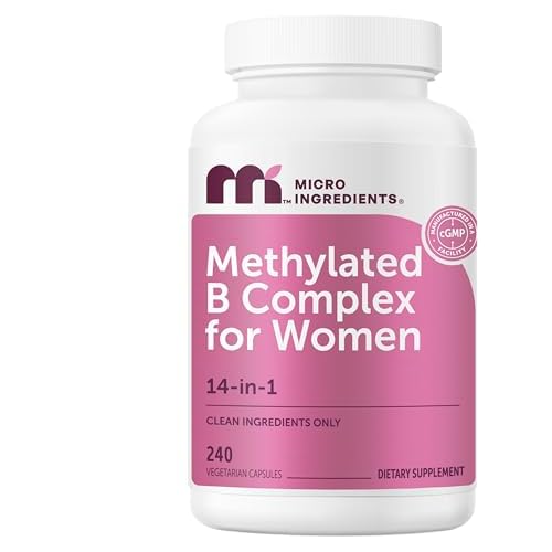 Micro Ingredients Methylated B Complex for Women, 240 Vegetarian Capsules | Activated B Vitamins with Methylfolate, Methyl B12, DIM & Inositol Complex