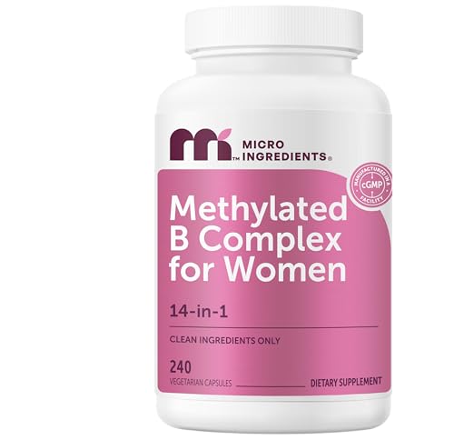Micro Ingredients Methylated B Complex for Women 240 Vegetarian Capsules | Activated B Vitamins with Methylfolate Methyl B12 DIM & Inositol Complex | 14-in-1 Bioactive B Vitamin Formula