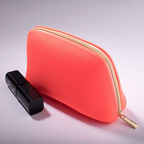 Small Pouch By Pudinbag | Makeup Pouch | Coin Purse | Period Bag | Small Zipper Pouch | Cute Vegan Silicone Waterproof (Coral) #TOP1