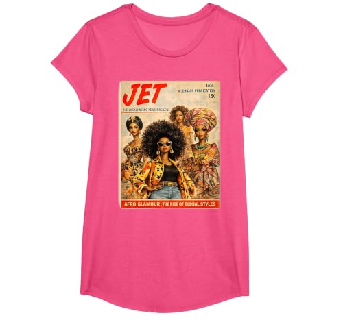 Afro Glamour – Vintage Black Women Cover Art T-Shirt, Girls, Pink Heather, X-Small