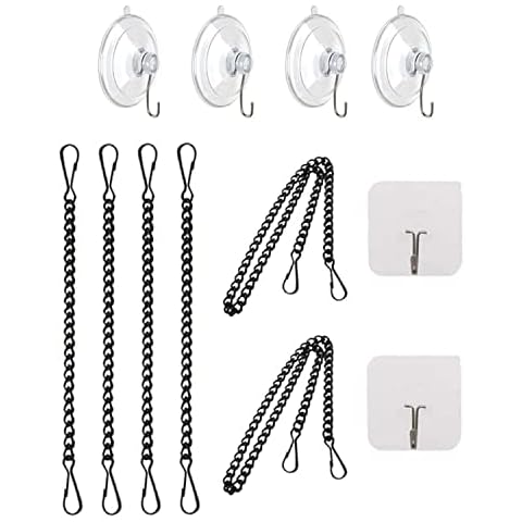 BOXCASA Suction Cup Hooks Pack,Hanging Chain with Adhesive Hooks and Suction Cup Hooks for Stained Glass Window Hangings,Suncatchers,Kitchen,Windows, Tiles,4 Pieces 8 Inch and 2 Pieces 24 Inch Pack Cover