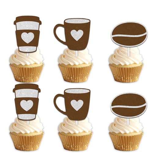 18pcs Brown Glitter Dessert Cupcake Topper Pick for Drink Food