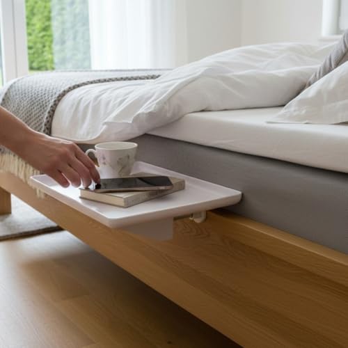 3 PAGEN® Bettablage, Nachttisch zum Einhängen für Bett und Etagenbett, Regal für Hochbett mit Kabelhalter, Betttablett schwebend, belastbar bis 11 kg, Weiß, ABS