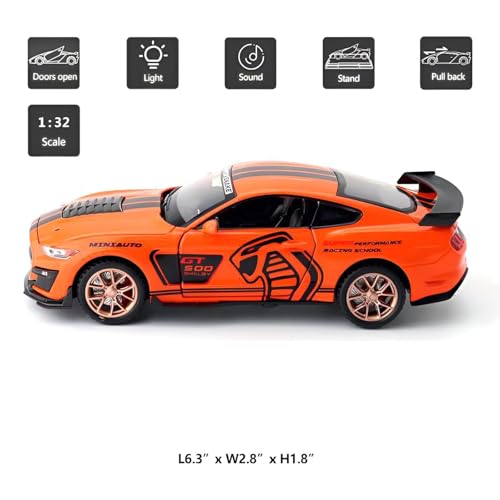 Image of 1:32 Scale Shelby Mustang GT500 Die-Cast Model Car - Orange Metal Toy Car