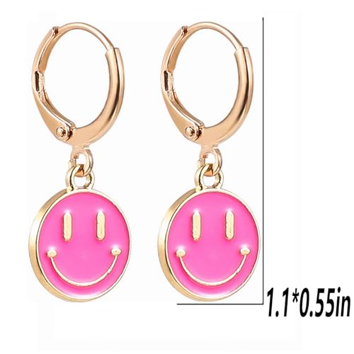 Smiley Face Earrings Huggie Hoop Y2K Preppy Happy Lightning Bolt Heart Star Small Dangle Colorful Gold White Red Pink Yellow Blue Jewelry2