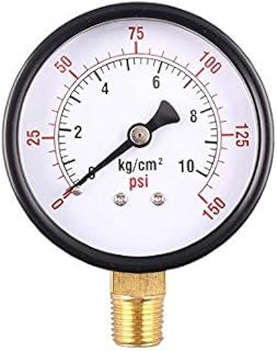 Industrial Pressure Gauge,Black Steel Case Dual Scale Pressure Gauge with Brass Internals, 0-150 psi,0-10 kg/cm2, 2-1/2" Dial Display, -3-2-3% Accuracy, 1/4" NPT,Bottom Mount.