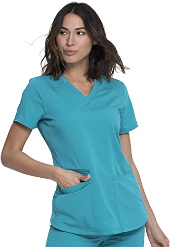 Dickies Camiseta quirúrgica con cuello en V y 5 bolsillos, dobladillo de cola de camisa y tecnología bielástica DK875, Azul Teal, 5XL