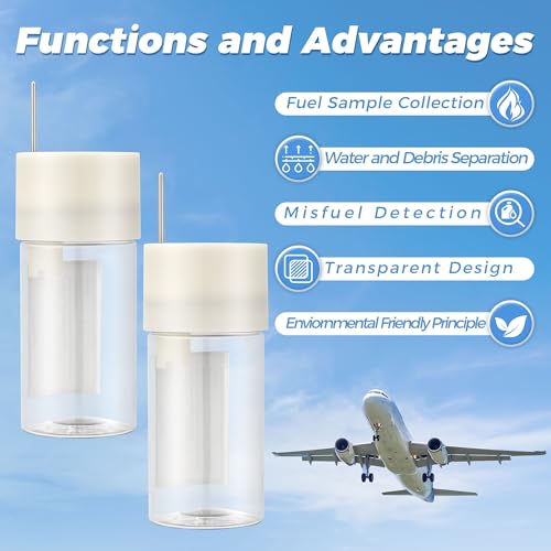 Image of 2 Pcs 12 oz Aviation Fuel Tester Jar, Water and Debris Inspection | Precise Detection, Clear ABS Construction, Separator Screen for Preflight Fuel Sampling, Sturdy Pin-Type Drains